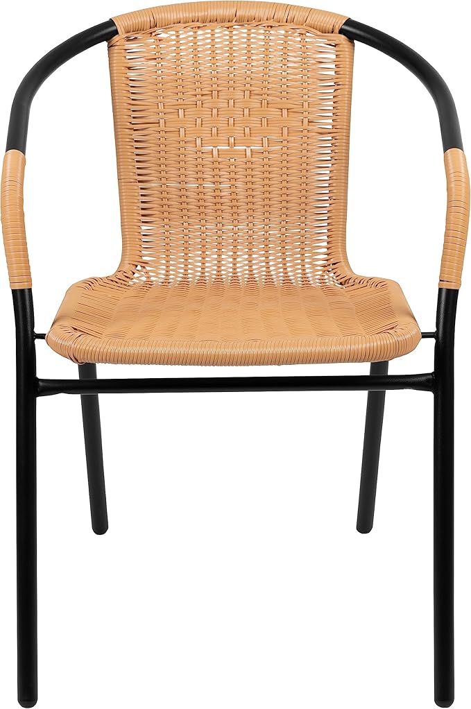 Flash Furniture Lila 2 Pack Beige Rattan Indoor-Outdoor Restaurant Stack Chair FlashFurniture