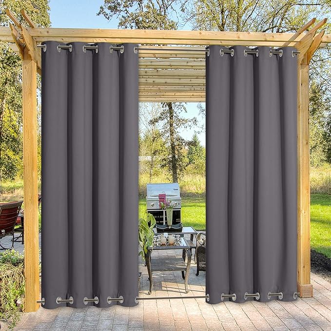 NICETOWN Weighted Outdoor Patio Curtain & Drape Waterproof 84 Long, Top and Bottom Rustproof Steel Grommets Heavy Weight Windproof Sunlight Blocking, Keep Privacy for Yard, 1 Piece, W52 x L84, Grey NICETOWN