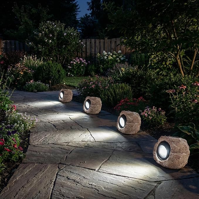 Solar Rock Lights Outdoor Garden Waterproof - Super Bright LED Solar Spotlights, Solar Powered Landscape Path Decorative Garden Stone Lights for Pathway, Walkway, Yard, Patio (2 Pack) Candieslife