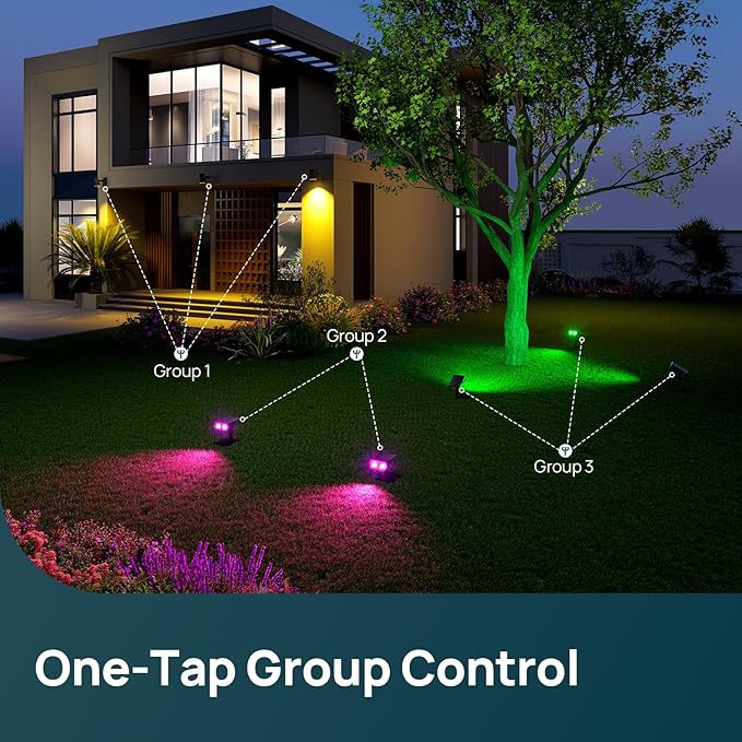 Linkind Smart Solar Spot Lights Outdoor SL5C, Solar Lights Outdoor Spotlight Cool/Warm White/Color Changing, APP/Voice Control IP67 Landscape Lighting for Yard, Garden, Pathway(4 Pack) Linkind