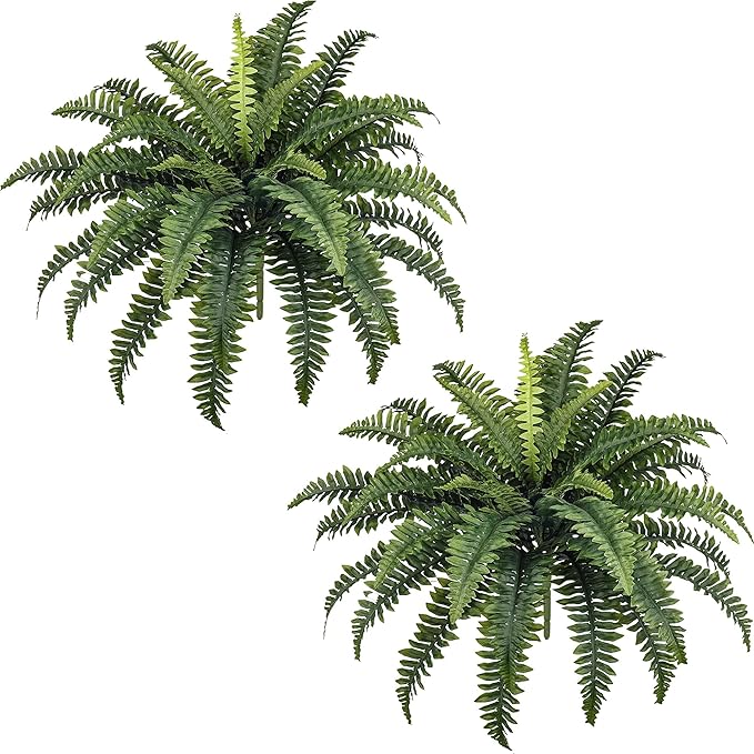 35" Ferns Artificial Bush Plants Large, 2 Artificial Boston Ferns with 39 Fronds for Outdoors Home Decor ForestPrince