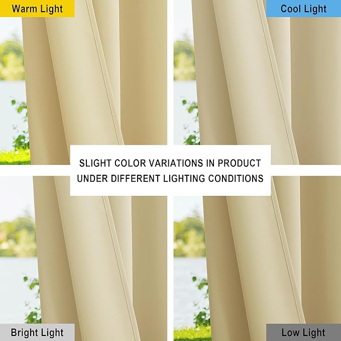 NICETOWN Canvas Patio Curtains Outdoor Waterproof, Rustproof Grommet Durable Thick Privacy Indoor/Outdoor Curtains & Drapes for Porch/Pergola/Cabana, W55 x L95, Light Beige, 2 Panels NICETOWN