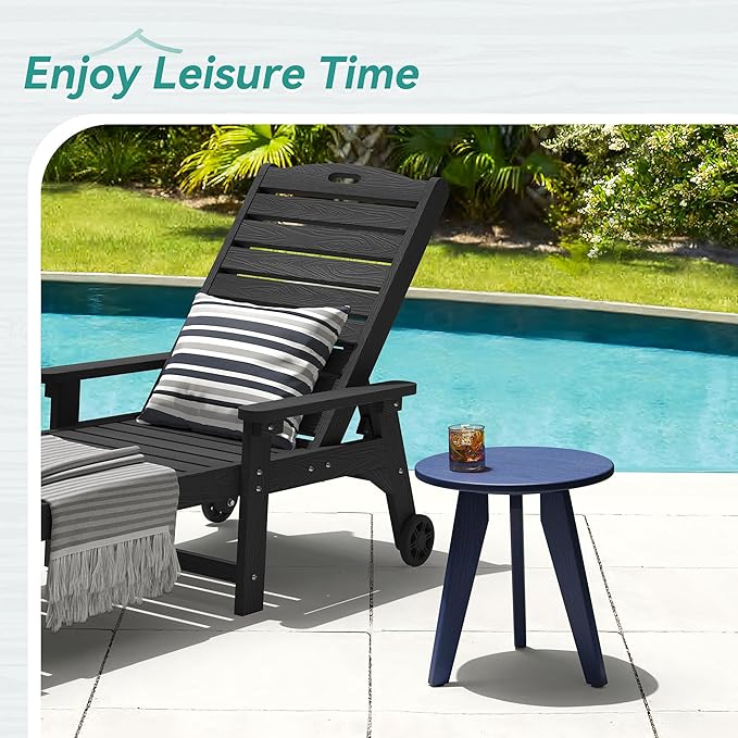 HDPS Outdoor Side Table, Small Round Side Table Weather-Resistant, Outdoor Side Tables for Patio, Porch, Deck, End Table for Plant Stand, Living Room, Bedroom, Navy HOMENJOY