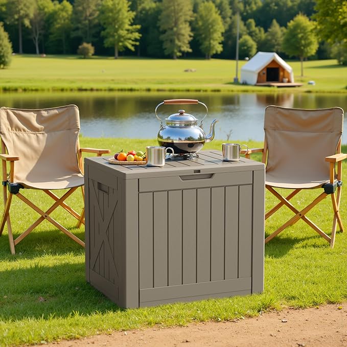 Patiowell 43 Gallon Resin Deck Box, Outdoor Storage Box for Patio Furniture, Deliveries, Pool Supplies,Waterproof and Lockable (Brown) Patiowell
