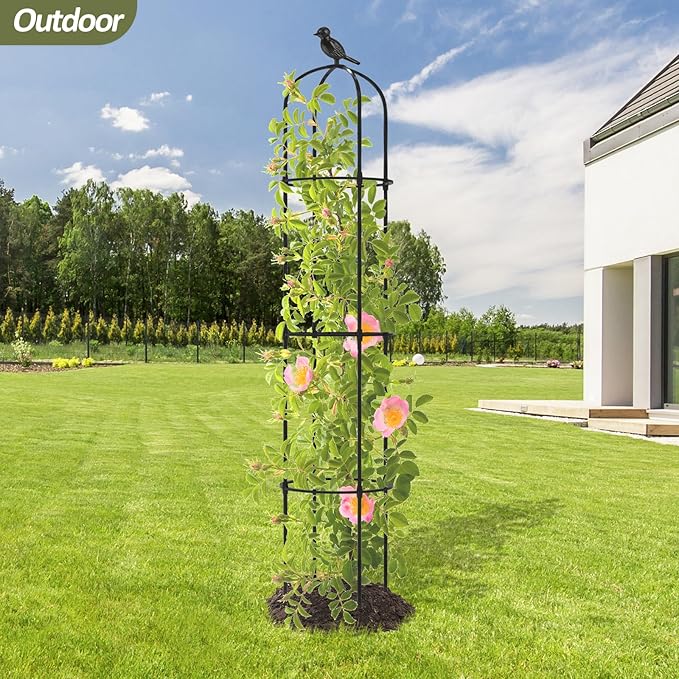 Garden Obelisk Trellis for Climbing Plants Outdoor - 69"(H), Rustproof Trellis with Adjustable Rings, Metal Plant Support for Potted Vines, Garden Trellis Use for Outdoor or Indoor(1 Pack) TrellumeGardenHome