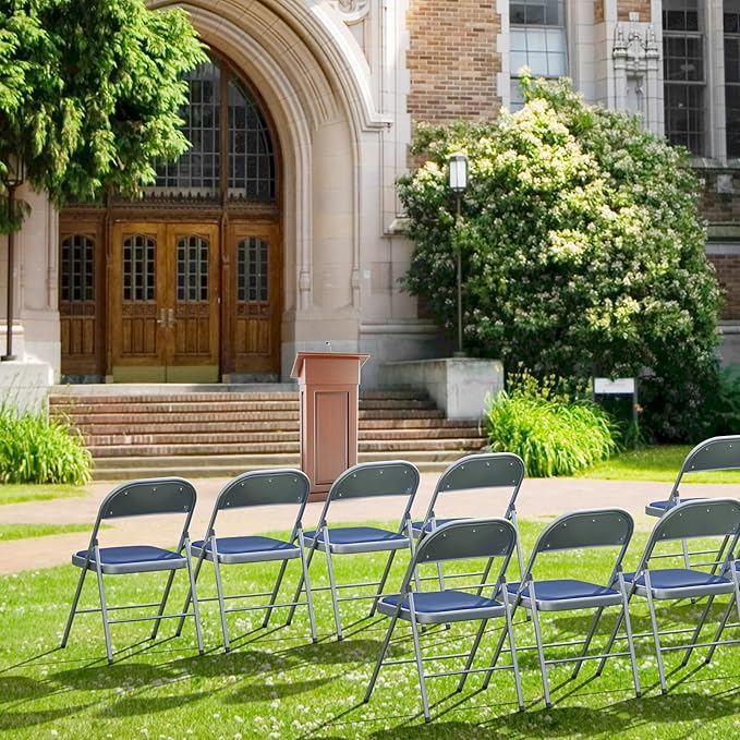 VINGLI 10 Pack Folding Chairs with Padded Seats, Metal Frame with Pu Leather Seat & Back, Capacity 350 lbs, Blue VINGLI