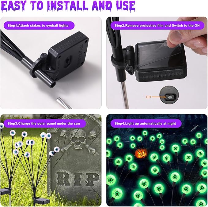 ASMAD Scary Solar Eyeball Lights, Waterproof Swaying Firefly Path Lights for Outdoor/Halloween Decorations/Garden/Yard/Patio/Party Decor, Green Eyeball, 4 Pack, 32 LEDs ASMAD