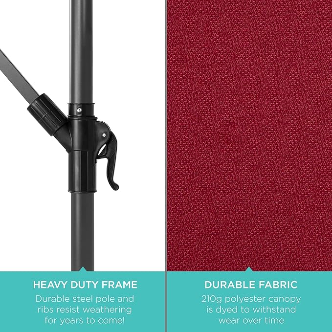 Best Choice Products 10ft Solar LED Offset Cantilever Hanging Market Patio Umbrella, 8 Sturdy Ribs, Easy Adjustment - Burgundy BestChoiceProducts