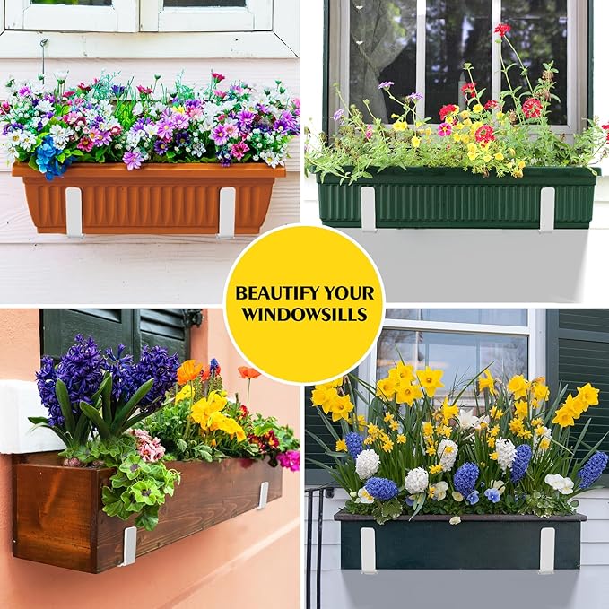 LukLoy Window Planter Box Brackets, 8 Pack Adjustable Heavy Duty Wall Mount Window Flower Boxes Outdoor with Bracket (6 to 12 in), with 70lbs Capacity, White LukLoy