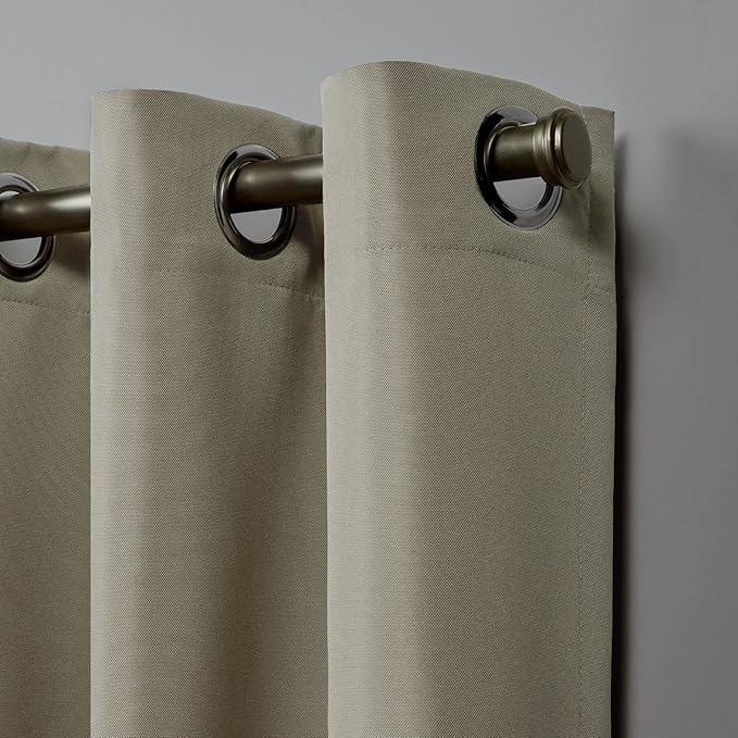 NICOLE MILLER NEW YORK Canvas Indoor/Outdoor Grommet Top Curtain Panel Pair, 54"x108", Khaki NicoleMiller