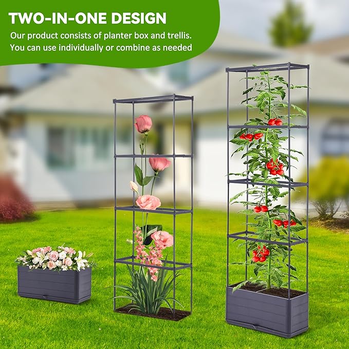 GENMOUS 2 Pack Rectangle 4 Tier Tomato Planter, Raised Garden Bed Tall 45'' Vertical Elevated Garden Planter Standing Garden Bed Planter Box with Drainage Holes Patio Balcony Porch Black GenMousCo