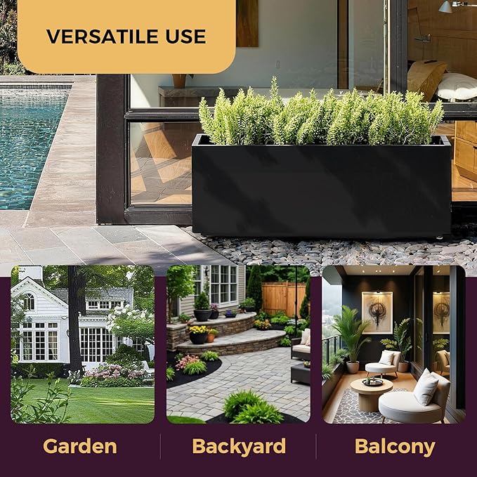 Outdoor Metal Planter Box 40Wx12Dx16H, Long Large Rectangular Trough Planters, Easy 5-Min Assembly, Modern Plant Container with Drainage Holes, Heavy Duty, Weather Resistant, Black Foresland-MetalPlanter