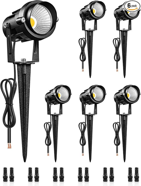 6W 700LM Low Voltage Landscape Lighting, 12V AC/DC 3000K Warm White LED Low Voltage Landscape Lights, IP65 Waterproof Outdoor Spotlights with Connectors for Garden Tree Yard 6 Pack W01SLP606 Wilawels