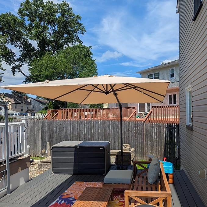 PURPLE LEAF 11' X 8' Left-right Tilting Patio Umbrella Outdoor Cantilever Swivel Rectangle Umbrella with Tilt Aluminum Offset Umbrella with 360-degree Rotation for Garden Deck Pool Patio Beige PURPLELEAF