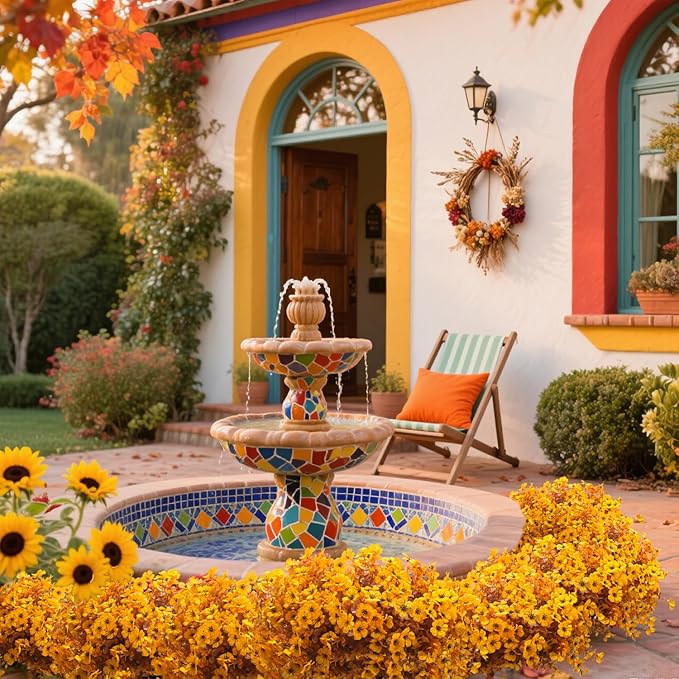 16 Bundles Artificial Fall Mums Outdoor UV Resistant, Fake Silk Plants No Fade Faux Greenery for Garden Porch Patio - Autumn Thanksgiving Christmas Home Decor (Fall Yellow) Grunyia