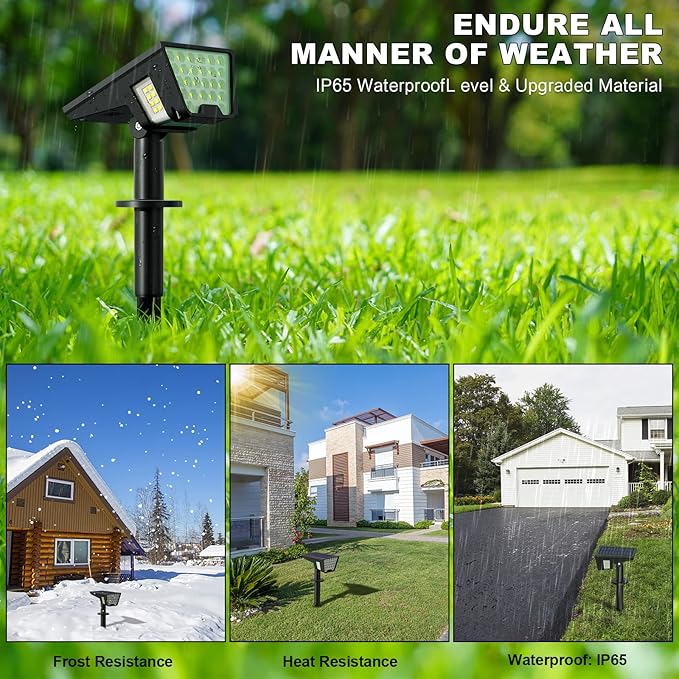 Solar Spot Lights Outdoor, 53 LEDs IP65 Waterproof Solar Lights Outdoor, 2-in-1 Solar Landscape Spotlight Wall Light with Auto On/Off & 3 Modes for Yard Garden Decor 2 Pack (Cool White) Latband