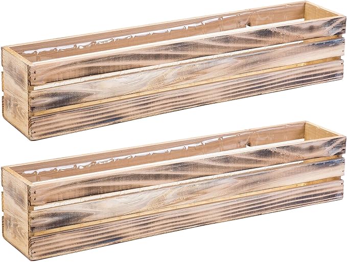 20" Rectangular Rustic Wood Planter with Plastic Liner l Rustic Whitewash l Wine Crate Style, Home and Wedding Decorations, Garden Ornaments (20x4 Wine Crate Set of 2, Whitewash) Rootora