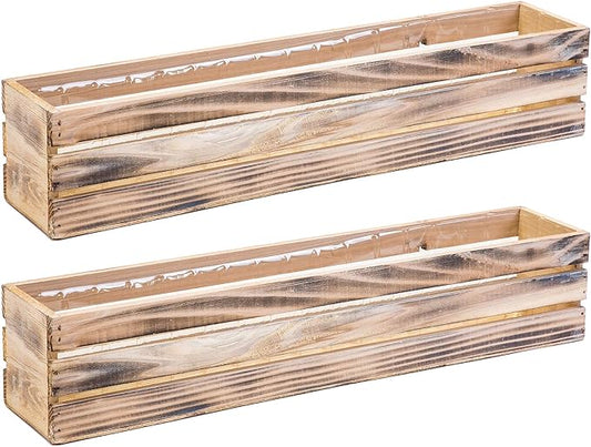 20" Rectangular Rustic Wood Planter with Plastic Liner l Rustic Whitewash l Wine Crate Style, Home and Wedding Decorations, Garden Ornaments (20x4 Wine Crate Set of 2, Whitewash) Rootora