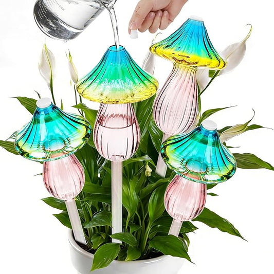 4 Pcs Plant Watering Globes Self Watering Planter Insert Glass Water Bulbs for Indoor and Outdoor Plants Mushroom Plant Watering Devices for Travel Vacation Retainbre