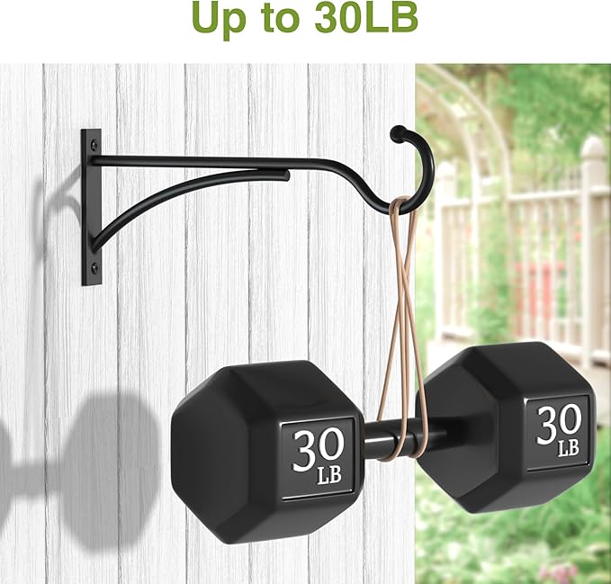 8 Inch 2 Pack Heavy Duty Plant Hangers Outdoor, Metal Plant Brackets for Hanging Baskets, Plant Wall Hooks for Bird Feeders, Wind Chimes & Lanterns, Premium Metal Hooks Matte Black, 30lbs Capacity saffruff