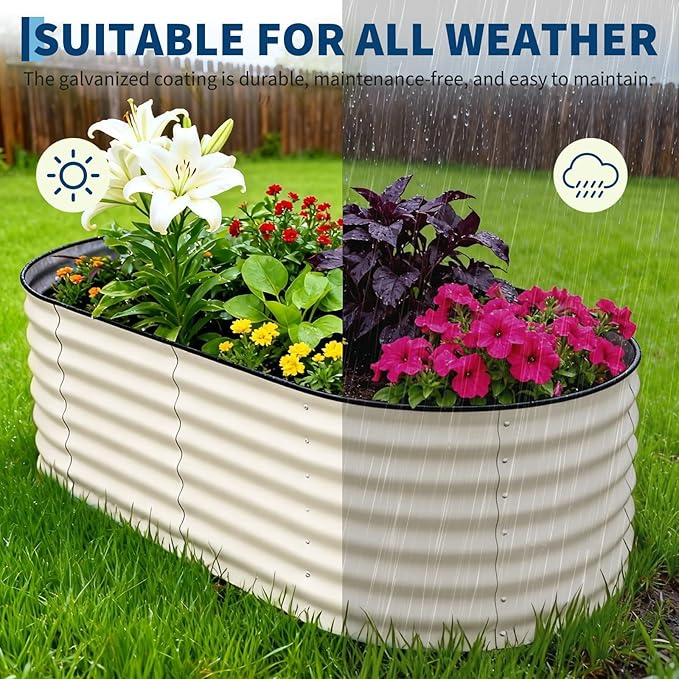 Garvee Galvanized Raised Garden Bed Outdoor, 6x3x2 ft Metal Planter Box for Flowers Vegetables, Rust-Resistant Raised Garden Beds for Gardening, Easy Assembly Outdoor Garden Box & Planters, Beige Garvee