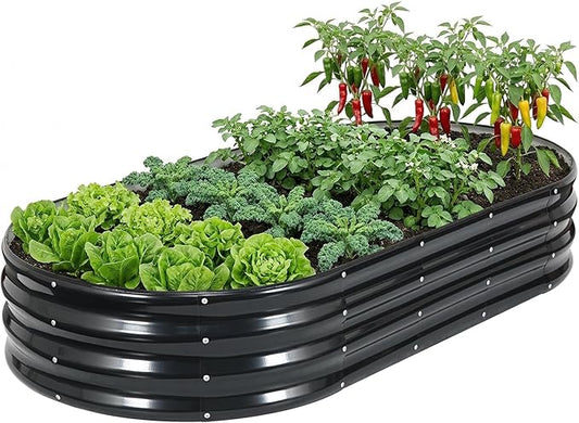 Galvanized Raised Garden Bed Outdoor, 6x3x1ft Oval Metal Raised Beds for Gardening, Rust-Resistant Garden Planter Box for Planting Vegetables, Flowers, Fruits in Backyard, Patio, Lawn(Grey) HEALSTOK