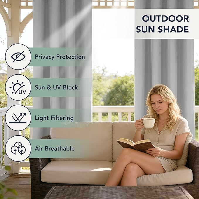Patio Curtains Outdoor Waterproof - 6 Panels Privacy Weatherproof Outside Curtains with Grommets for Pergola, Gazebo, Porch, Cabana, Balcony, 54 x 95 Inch, Silver RichSets