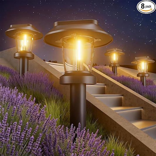 ALEPOD Solar Pathway Lights Outdoor - 8 Pack Solar Powered Garden Lights Waterproof IP65, Decor Landscape Lighting with Three Lighting Modes for Yard, Lawn, Walkway, Driveway, Warm White ALEPOD