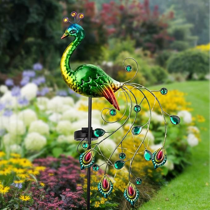 Glintoper Solar Garden Lights, 39 Inch Height Outdoor Metal Peacock Decorative Garden Stakes, Mothers Day Ideal Gifts, Waterproof Path Lights Lawn Stake Ornaments for Patio Pathway Yard Decoration Glintoper