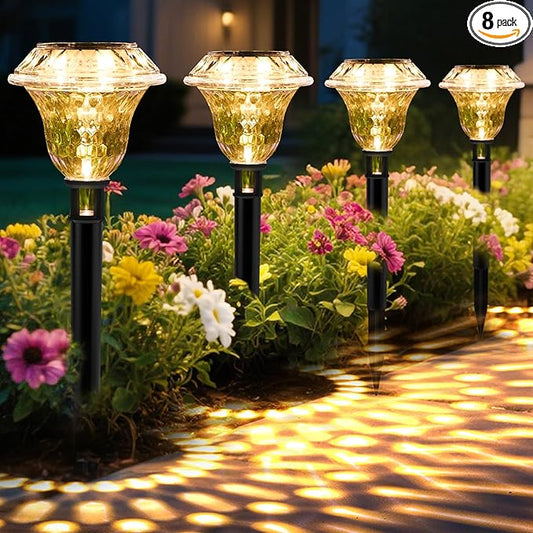 Solar Pathway Lights Garden Decor for Yard, Solar Garden Lights for Outside Waterproof Landscape Lighting, Garden Decorative for Walkway, Driveway, Yard, Landscape, Lawn (8 Pack Warm White) PATIOPIA