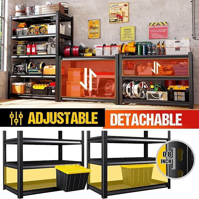 71" H Garage Shelving Heavy Duty Storage Shelves, Adjustable Metal Shelving Unit, Utility Garage Organizer Shelf for Basement, Pantry, Kitchen, Warehouse, Supermarket, 45.6" Wx17.7 Dx71.2 H Rootora