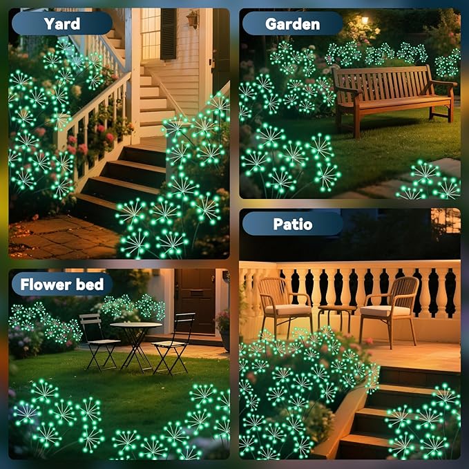 Solar Garden Lights 2 Pack Waterproof Swaying Starburst Light Solar Outdoor Lights for Yard Patio Walkway Pathway Party Wedding Decoration, Unique Gifts for Women, Green Slyuexu