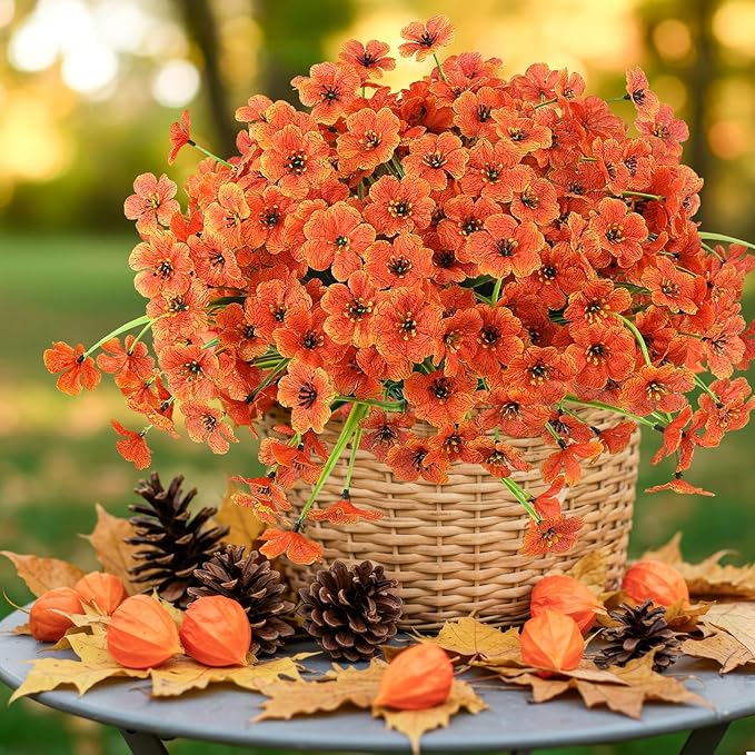 MACTING Artificial Fall Flowers for Outdoors 12 Bundles Faux Mums Plants Fake Silk Outdoor Flowers UV Resistant No Fade for Planters Front Door Porch Patio Outside Thanksgiving Autumn Decor,Orange MACTING