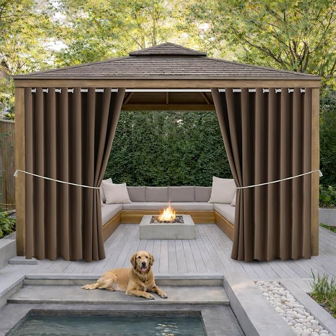 Waterproof Outdoor Curtain W105 x L108 - Grommet Top Sunlight Blocking Window Treatment Drapes Blackout Curtains for Home Bedroom Living Room Outdoor Patio Porch Pergola Cabana Gazebo (2 Panels) DivaenCamino