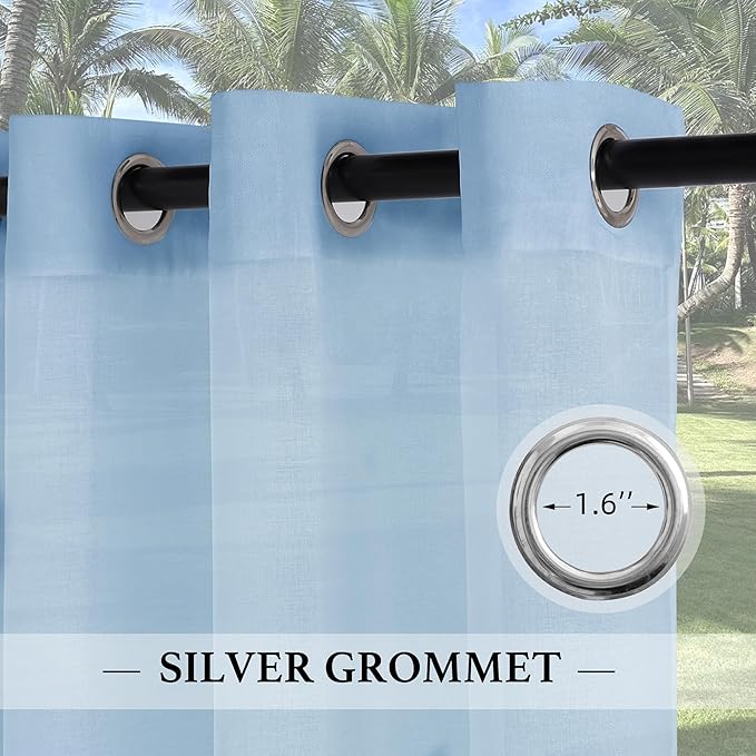RYB HOME Sheer Curtains Outdoor - Linen Look Translucent Drapes Waterproof, Light Filtering Quick Dry Sheers for Exterior Patio Porch Wedding, 54" Wide by 96" Long, 2 Panels, Navy Blue RYBHOME