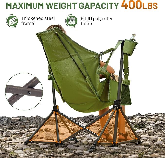 TIMBER RIDGE Hammock Camping Chair, Oversized Swinging Hammock Chair with Adjustable Back and Seat for Outdoor Lawn, Sports, Supports 400lbs, Green TIMBERRIDGE