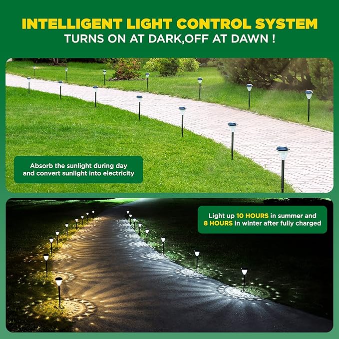 Super Bright Solar Lights Outdoor Waterproof-10 Pack, Dusk to Dawn Up to 12 Hrs Solar Powered Outdoor Pathway Garden Lights Auto On/Off, LED Landscape Lighting Decorative for Walkway Patio Yard URAGO