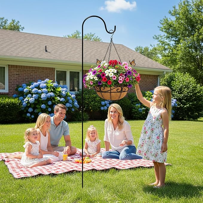 Outdoor Metal Hanging Planters Basket (4pack, 14 inch) Hanging Baskets for Plants Chain Round Wire Plant Holder with Coco Fiber Liners for Garden, Patio, Deck, Porch(Flower Border) EIMQUVW