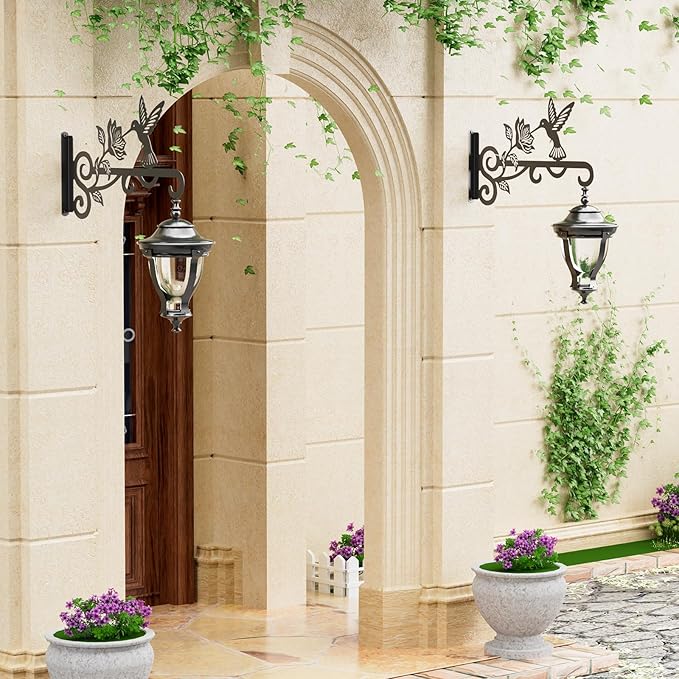 2-Pack Aesthetic Plant Hangers Outdoor – 10 Inch Metal Hanging Plant Bracket with Beautiful Hummingbird Pattern – Anti Rust Plant Hooks for Hanging Plants, Bird Feeder, Windchime, Lantern Rootora