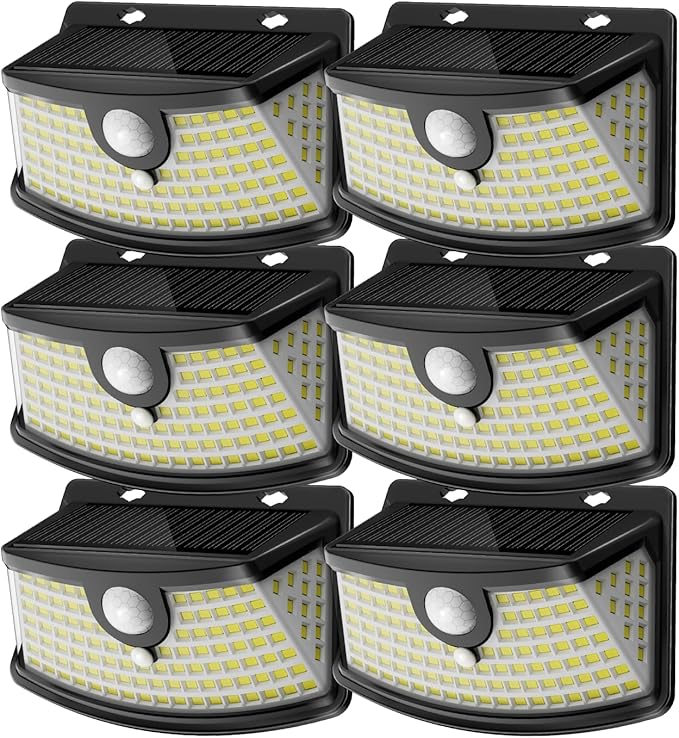 Aootek New Solar Motion Sensor Lights 120 LEDs with Lights Reflector,270° Wide Angle, IP65 Waterproof, Step Lights for Front Door, Yard, Garage, Deck (Black, Daylight White, 6-Pack) Lightupeveryconer