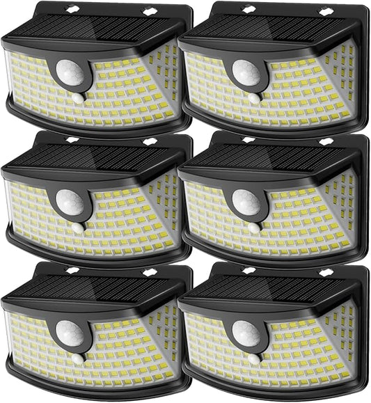 Aootek New Solar Motion Sensor Lights 120 LEDs with Lights Reflector,270° Wide Angle, IP65 Waterproof, Step Lights for Front Door, Yard, Garage, Deck (Black, Daylight White, 6-Pack) Lightupeveryconer