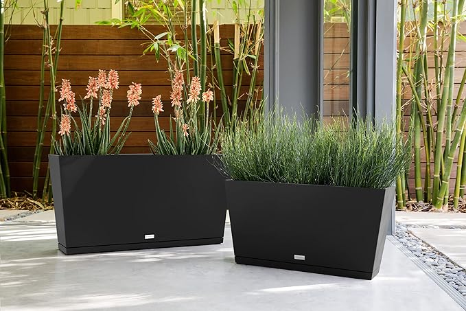 Veradek Midori Long Trough Planter (Black, 39 inch - 2 Pack with 2 Saucer Trays) VeradekOutdoor