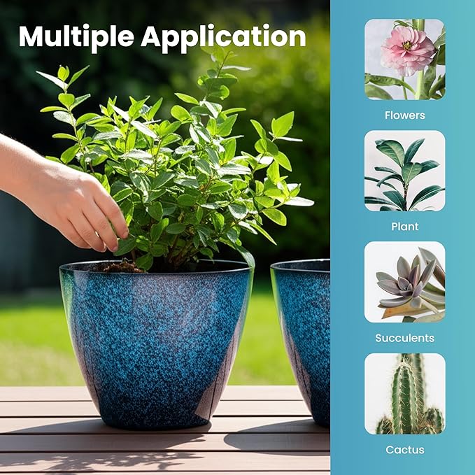 2 Pack Plastic Plant Pots with Drainage Holes, 8 inch Planter for Indoor Outdoor Plant, Garden Flower Pots for Aloe, Herbs, Cactus(Blue, 2pcs) Vanslogreen