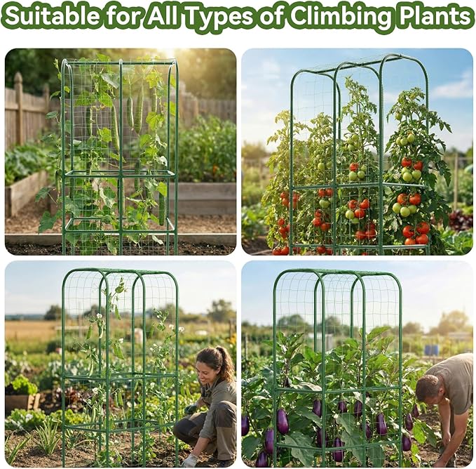 65" Tall Cucumber Trellis for Raised Bed, Garden Trellis for Climbing Plants Outdoor, U-Shape Metal Arch Vegetables Trellis Plant Support for Zucchini Squash Vines HOYEJYOU
