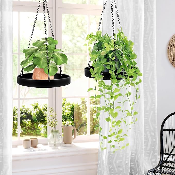 Plant Hanger Indoor Outdoor, Hanging Planter Baskets for Outdoor Indoor Plants, Hanging Plant Holder Plant Shelf Metal Window Plant Hanger, 3 Pack PIKAMAO