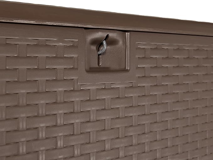Amazon Basics Outdoor Storage Deck Box, Lockable, Weather-Resistant, 99 Gallon, Brown, for Patio Cushions, Gardening Tools, Pool Accessories AmazonBasics