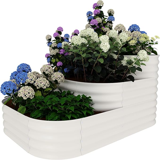 GarveeLife Galvanized Tiered Raised Garden Bed Kit with Open Base – 43x63x31.5 Oval Ground-Connected Planter for Vegetables, Herbs & Flowers (Modular 3 in-1Design),Beige GarveeLife