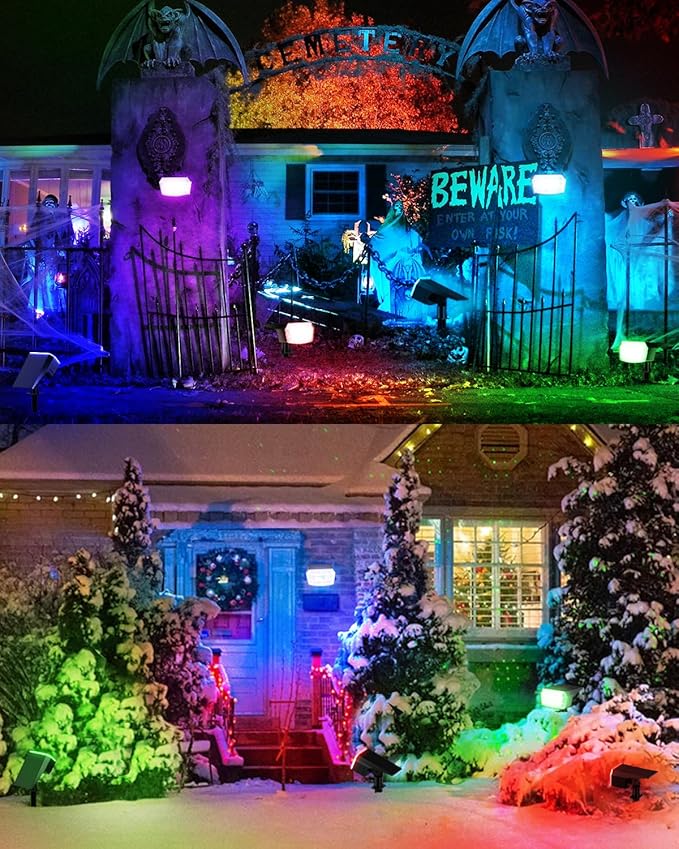 HIBOITEC Solar Spot Lights Outdoor Color Changing 59LED Landscape Lighting Solar Powered Uplights Waterproof Dusk to Dawn for Christmas Decorations Garden Yard Outdoor 4 Packs Multicolor HIBOITEC
