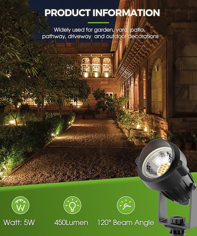 L LOHAS LED Outdoor Landscape Lighting, Auto On/Off 3000K Low Voltage Landscape Lighting, IP66 Waterproof Spot Lights for Yard, Outside, Garden, House, Pathway, Plant, Holiday Decor (6 Pack) LLOHASLED