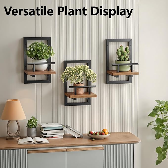 bosbo Floating Shelves for Wall, Plant Shelf Indoor, Wall Planters for Indoor Floating Plant Shelves for Bedroom, Living Room, Kitchen, Office, Bathroom Decor (3 Pack) SBOSBO